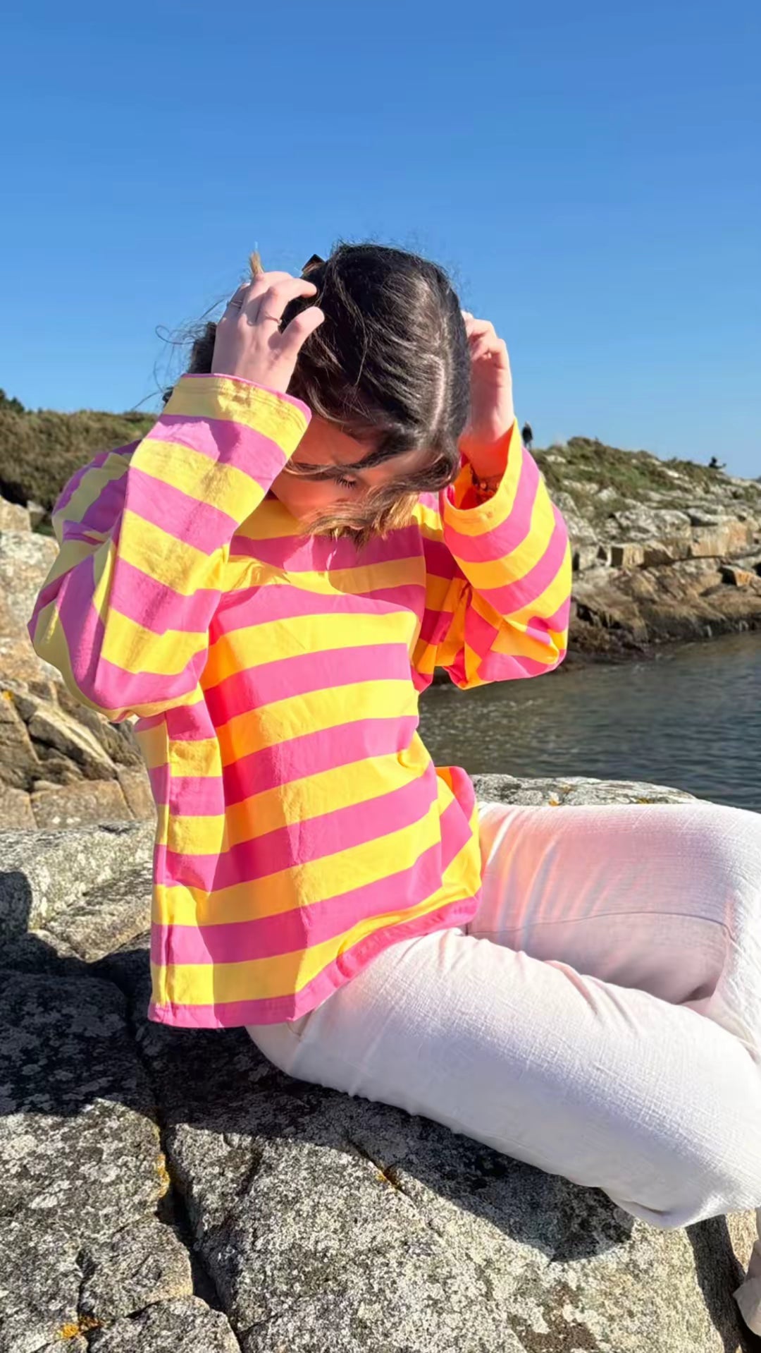 T-SHIRT RAYÉ JAUNE/ROSE.