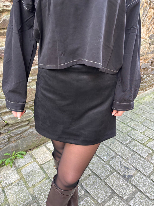 JUPE-SHORT DAIM NOIR
