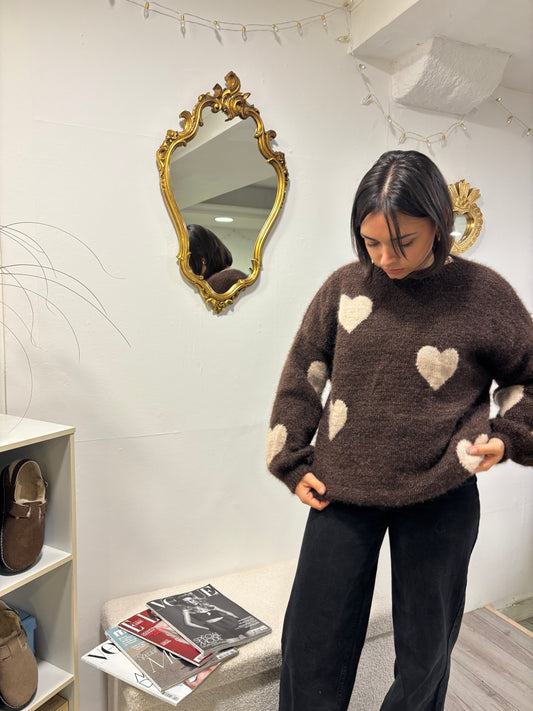 PULL CŒUR MARRON