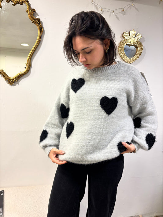 PULL CŒUR GRIS
