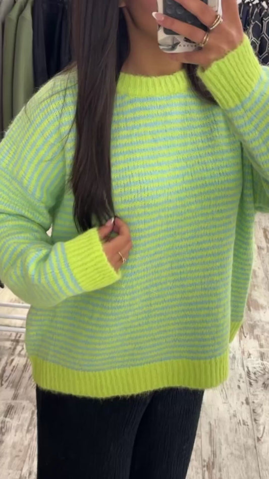 PULL RAYÉ VERT